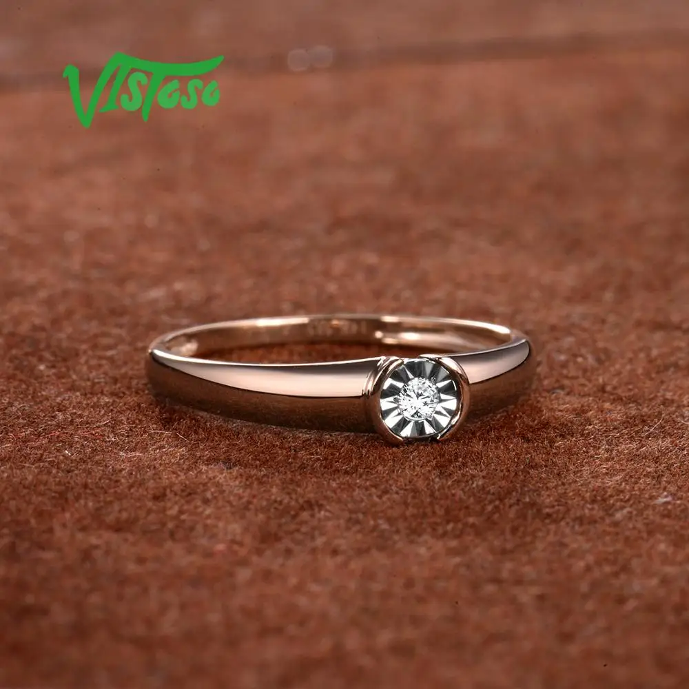 VISTOSO Pure 14K 585 двухцветное Золотое Сверкающее иллюзионное кольцо с бриллиантами для женщин, юбилейное модное ювелирное изделие