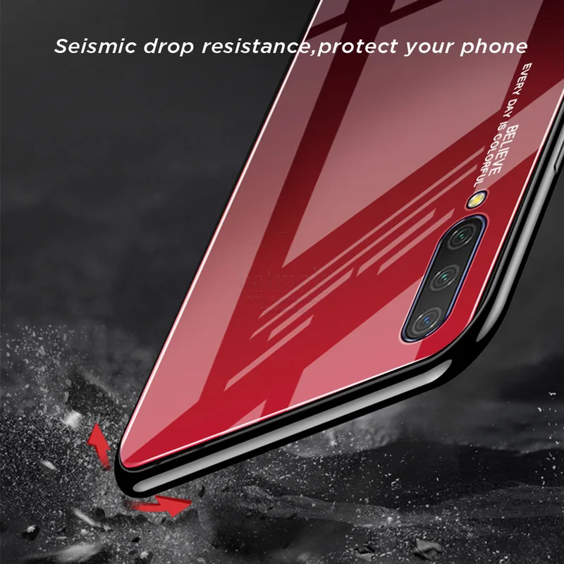 Блестящая задняя крышка для Xiaomi MI CC9 чехол с градиентом закаленное стекло мягкая