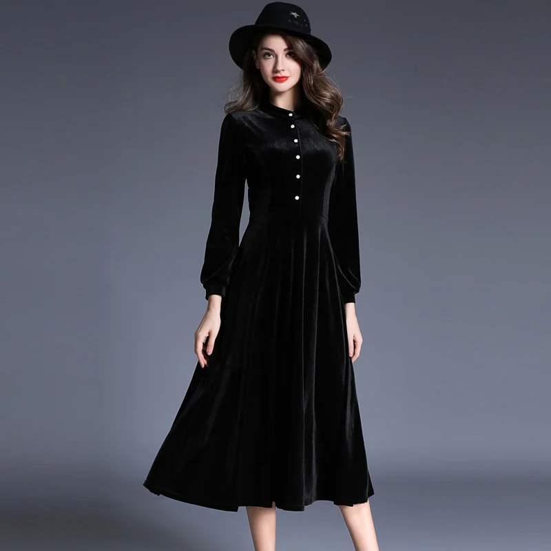 Новинка, женское черное бархатное платье, зимние женские платья, Vestido Longo, длинный рукав, макси, длинные платья для вечеринок, Robe Longue Femme 2470
