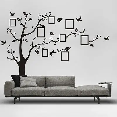 Большой 200*250 см/79*99 дюймов черный 3D модный DIY Фото Дерево Птица ПВХ памятная