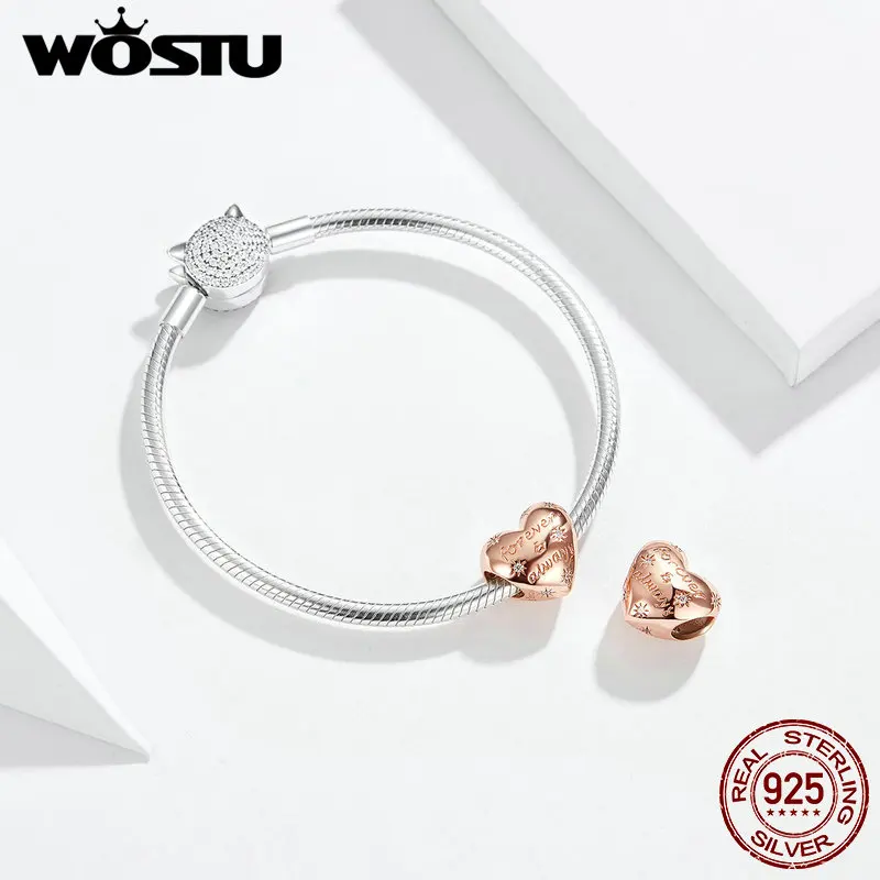 WOSTU бусины из розового золота Forever& Always, серебро 925 пробы, подвеска для оригинального браслета, сделай сам, изготовление ювелирных изделий, FIC1223