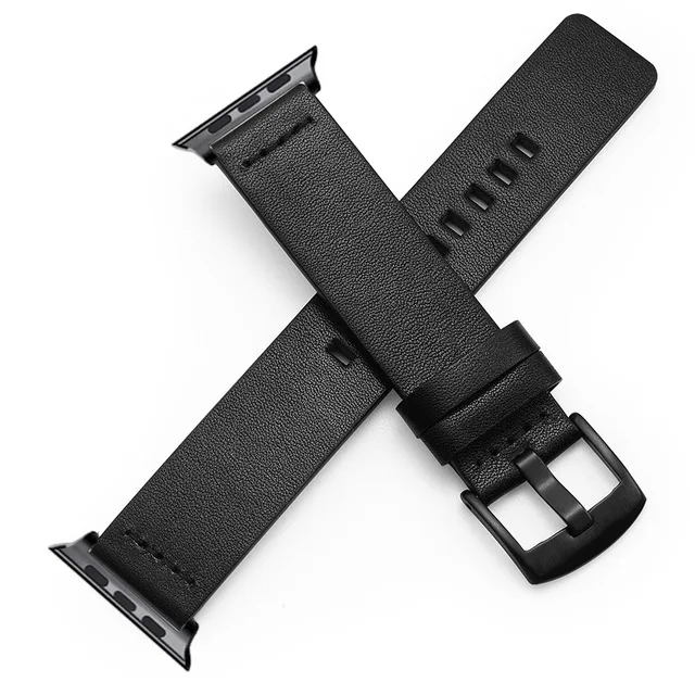 black black buckle 40 мм 44 полосы для Apple Watch, версии 5/4/3/2/1 38, 42 мм браслет ремни, подлинный Натуральная кожа Напульсники Quick Release браслет - Band Color: black black buckle