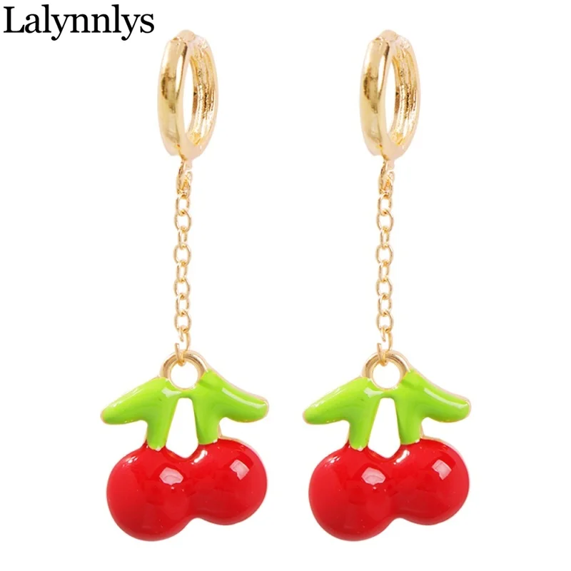 Lalynnlys Cute Cherry Watermelon Pineapple Drop Earrings New Fashion Rhinestone Fruit Dangle Earrings Ear Accessories Hot E60491