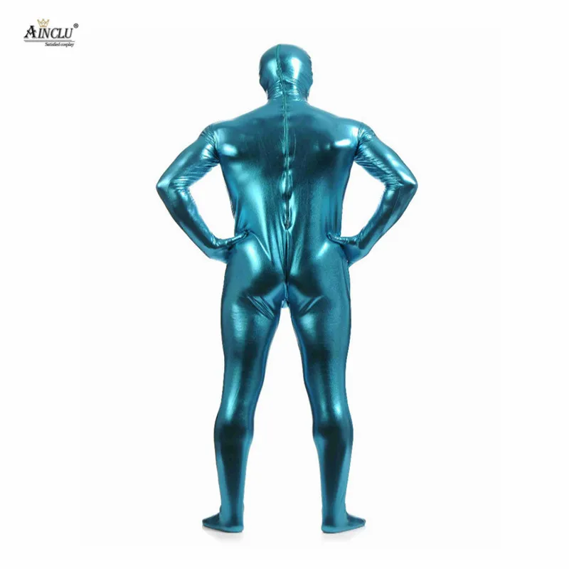 Синий клей Ainclu цельнокроеный металлический Zentai для хеллоуина блестящий спандекс