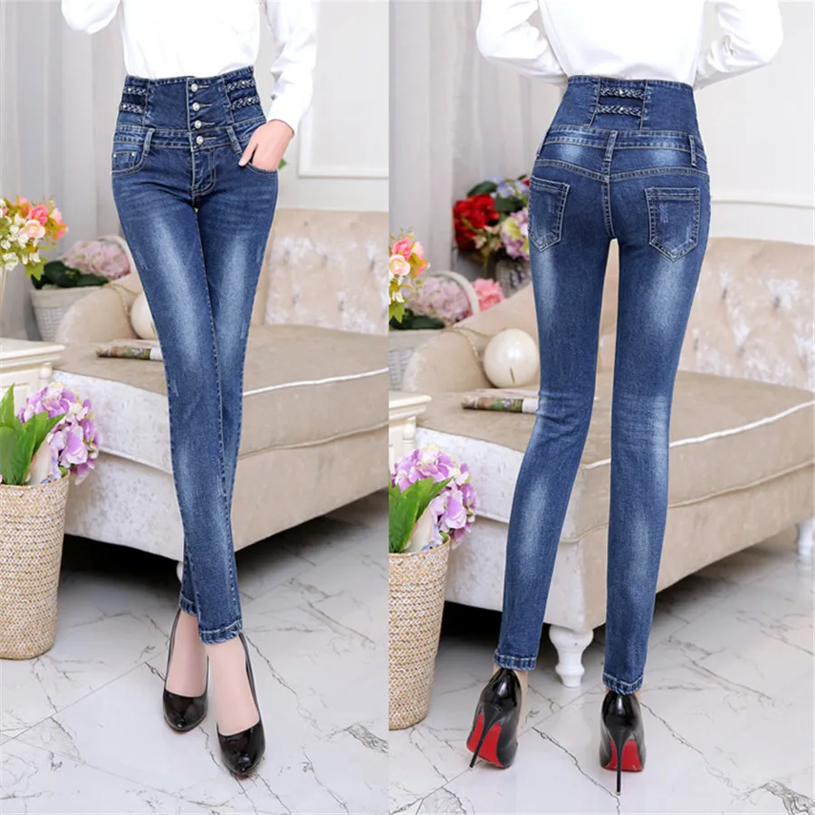 Супер высокая талия модные джинсы для женщин Ультра мягкие четыре манжеты