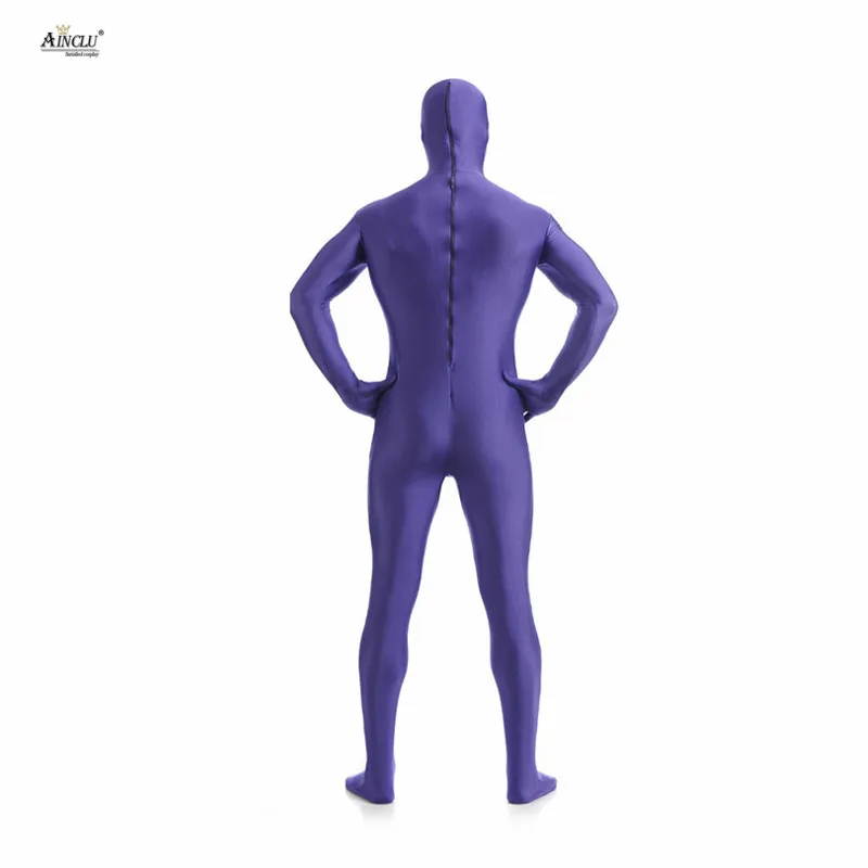 Ainclu мужской спандекс нейлон Zentai фиолетовый тело вторая кожа облегающий открытый