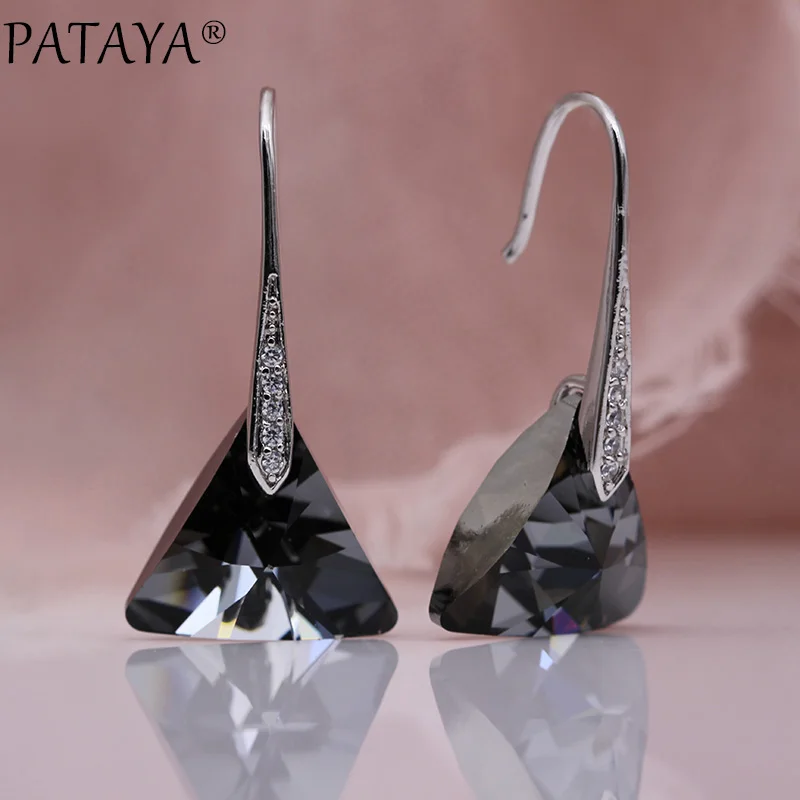 Smoke Gray PATAYA треугольник дымчатый серый Австрийский Кристалл длинные висячие серьги белое золото натуральный циркон женские свадебные благородные модные ювелирные изделия - Окраска металла: Smoke Gray