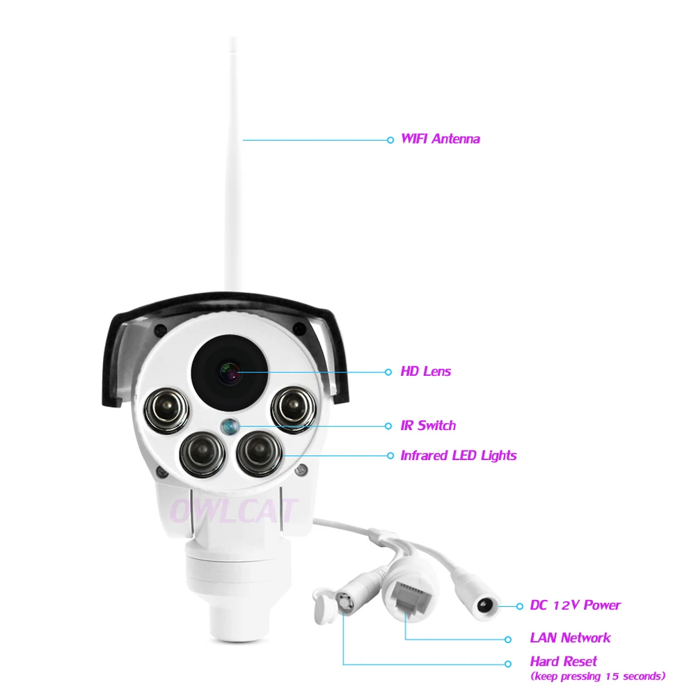 OwlCat HD 1080 P пулевидная ptz-камера IP камера wifi наружная/Водонепроницаемая 5X Поворотная камера с увеличительным объективом камера видеонаблюдения Аудио Микрофон ИК ONVIF SD слот