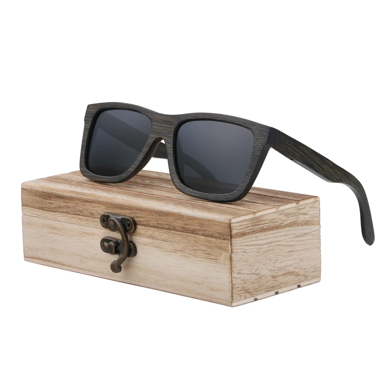 black lens with case BerWer женские мужские винтажные деревянные бамбуковые солнцезащитные очки поляризованные зеркальные покрытия бамбуковые солнцезащитные очки для мужчин s в подарочной коробке - Цвет линз: black lens with case