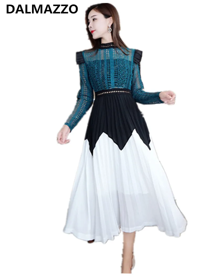 2018 Fashion Women Self Portrait Lace Patchwork Chiffon Long Sleeve Holiday Dress Autumn Brand Design Runway Party Dresses | Женская