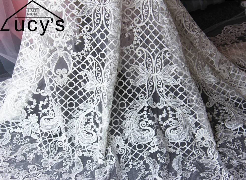 Качественное плотное кружево с вышивкой 1 ярд слоновая кость свадебная кружевная