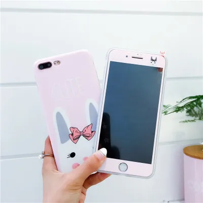 Для iPhone 7 7Plus чехол из закаленного стекла пленка для iPhone7 6s Plus TPU Сейлор Мун кролик милый мультяшный протектор