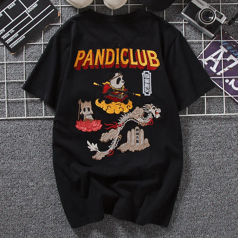 Модная футболка с вышивкой животных Мужская в стиле хип хоп уличная коротким