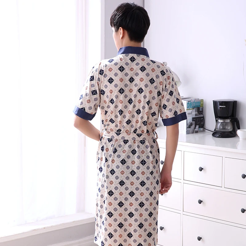 Халат кимоно мужской тонкий с V образным вырезом и коротким рукавом|mens robe|male