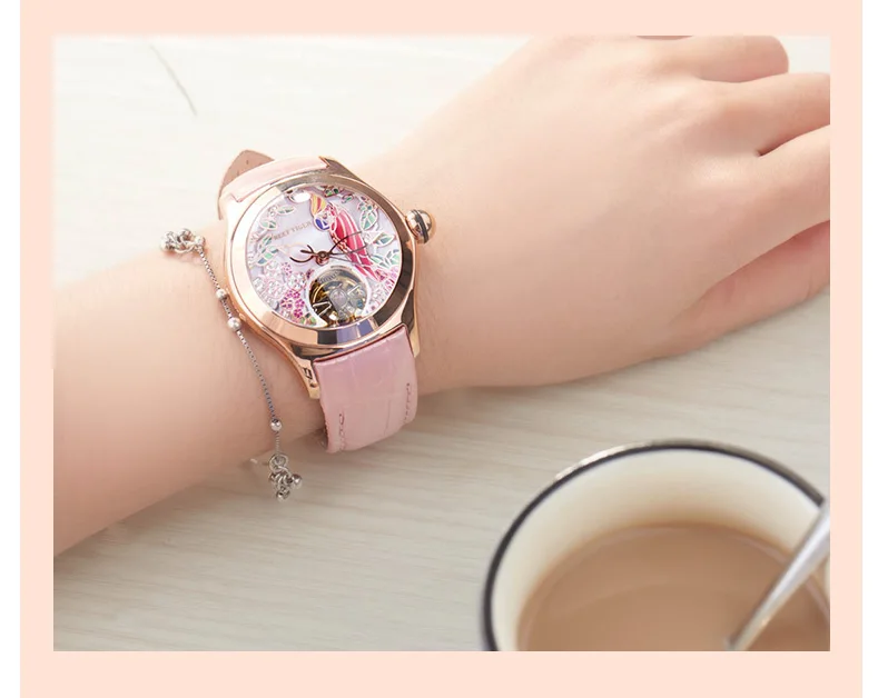 Reef Tiger/RT лучшие брендовые модные часы Reloj Mujer женские automatic Tourbillon кожаные модельные Часы Relogio Feminino RGA7105