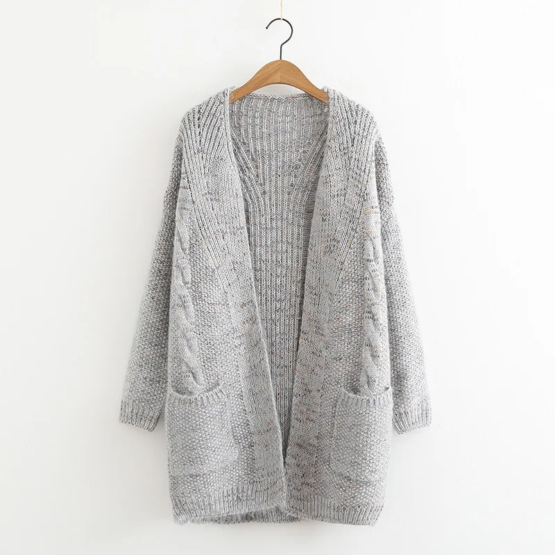 Light gray PEONFLY осень зима Модные женские с длинным рукавом свободный свитер кардиган женский вязаный женский кардиган Pull Femme джемпер - Color: Light gray