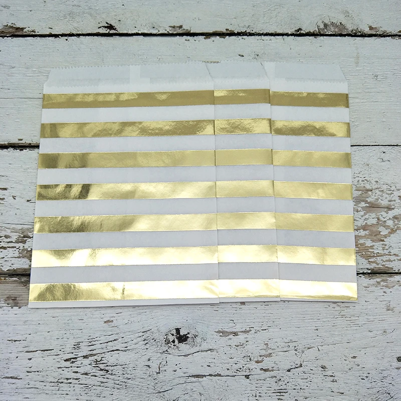100 шт полосатые крафт-бумажные мешки фольги золотые продуктовые Конфеты