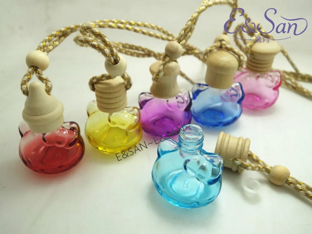 

FM47-10ML color cute kittens automotive glass perfume hanging bottle with wooden cap 100pcs/lot