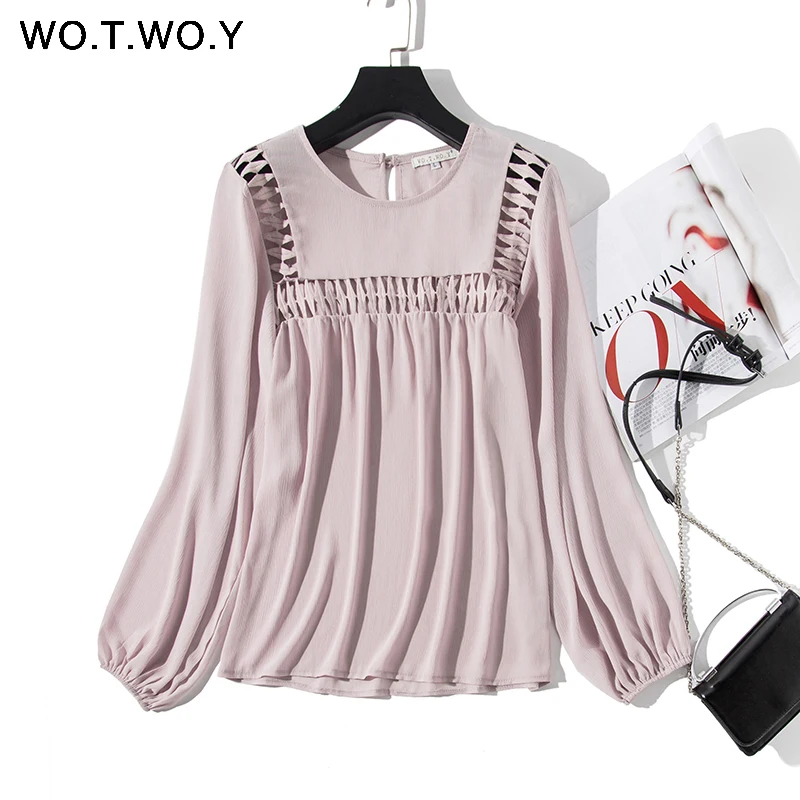 Женская блузка с длинным рукавом WOTWOY белая Повседневная Уличная в стиле