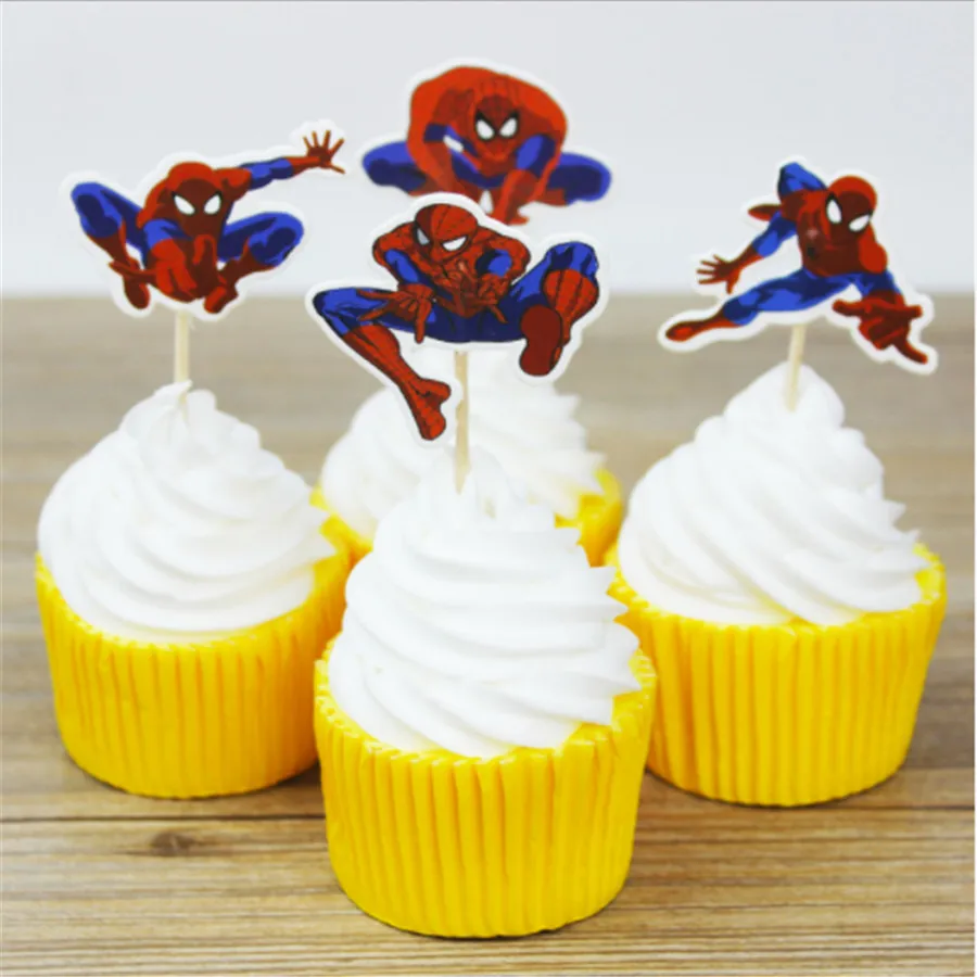 24pc/set Spiderman Cake Topper Cupcake Inserts Card Kids Birthday Baby Shower Party Supplies Baking Superhero Decoration | Дом и сад