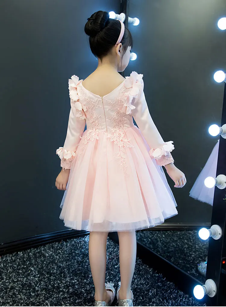 2017 Autumn Children's Wedding Evening Birthday Ball Gown Dress Girl Petal Long-Sleeved Party Princess Kids Show | Детская одежда и