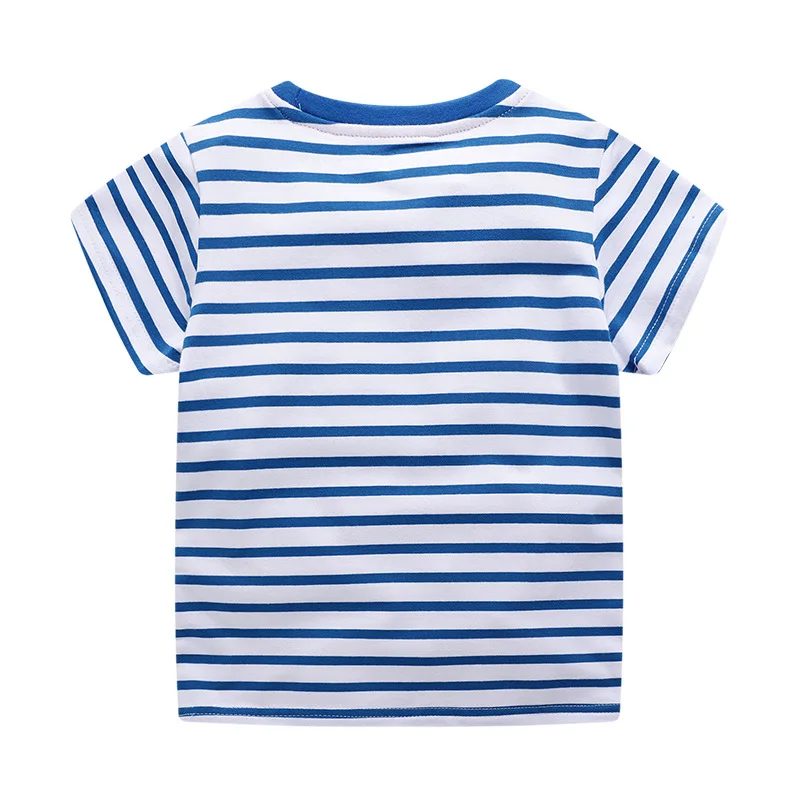 Boys O-neck Short Sleeve Stripes Cartoon Dolphins Painting Grey 100% Cotton Summer T-shirts Casual Streetwear |