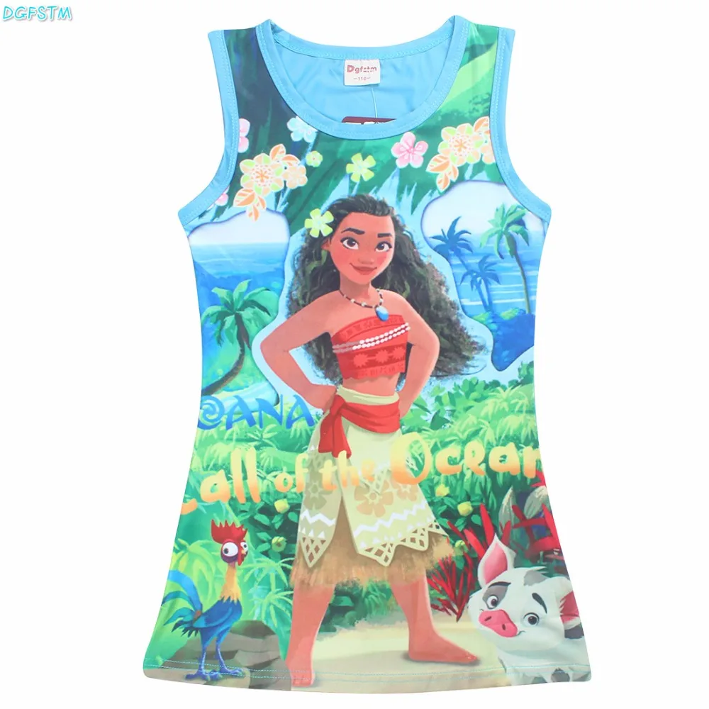 Тролли девочек платье имитация печати на бретелях для вечерние Моана Белый