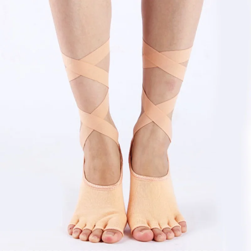 Нескользящие носки с открытым носком для занятий йогой/спортом/дамские