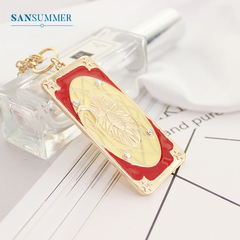 SANSUMMER Fashion Metal Key Chains Women Cartoon Powder Yellow Cards Key Chains Lovely Gold Female Key Chains 5383