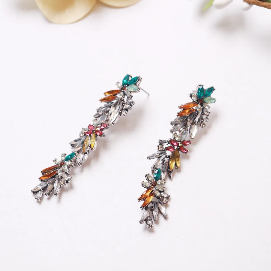 YONGMAN Colorful Flower Exaggerated Temperament Crystal Earrings Dangle Full Rhinestones Big Long Earring Ear Woman Jewellery | Украшения и