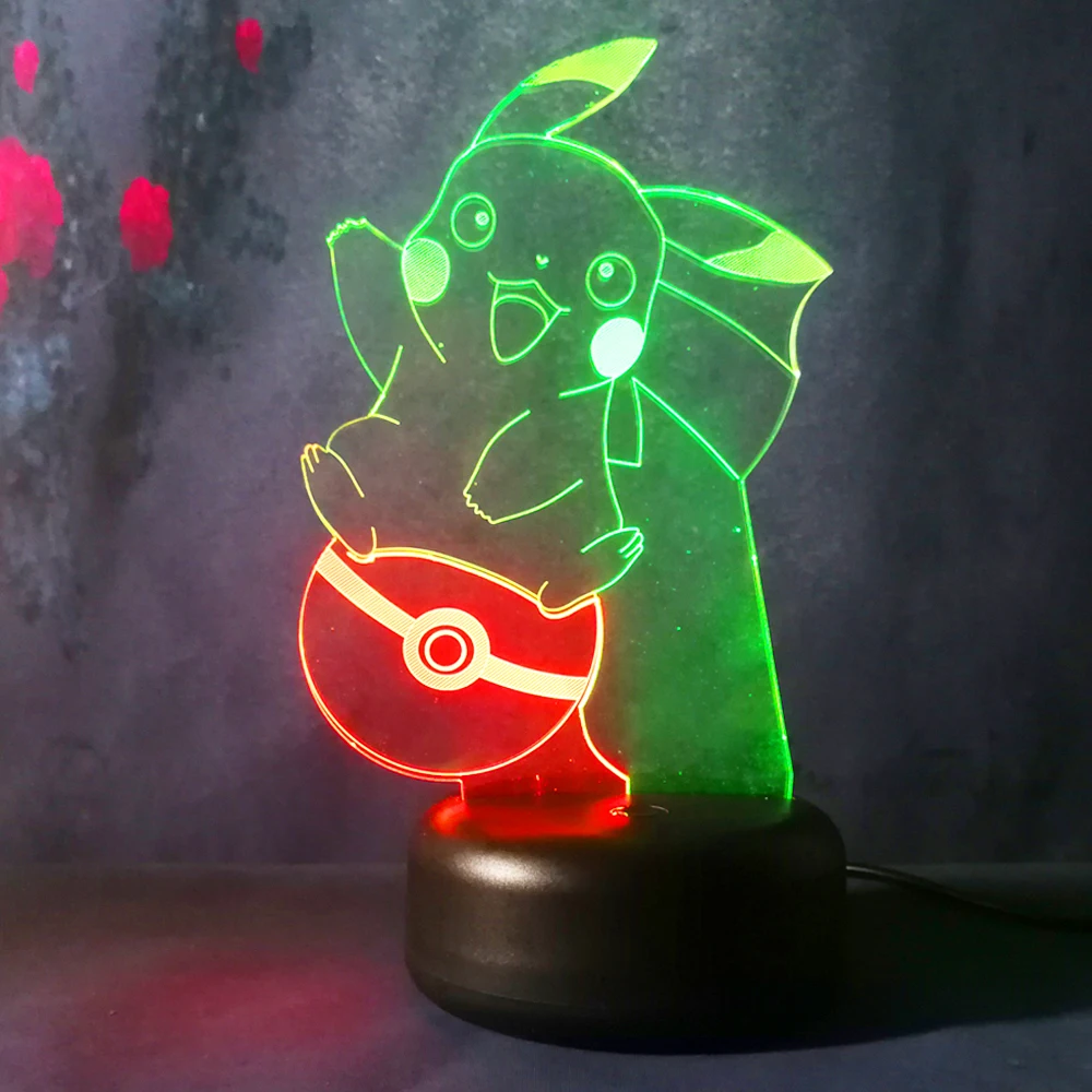 3D светодиодный карманный Пикачу Pokemon Go фигурка ночник настольная лампа suprise