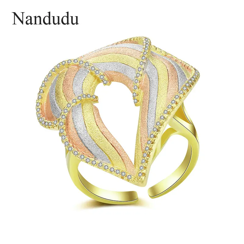 Nandudu Новый AAA Кубический Кольцо с цветком из циркона для Для женщин 3 тона золота в