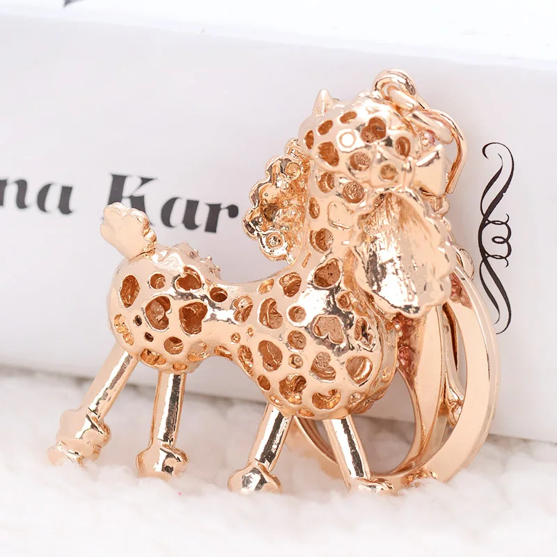Lovely Fashion Pink Rhinestone Pet Dog Keychain New Poodle Key Chain for Car Ring Ornaments Pendant Woman Gifts Dropshipping | Украшения и