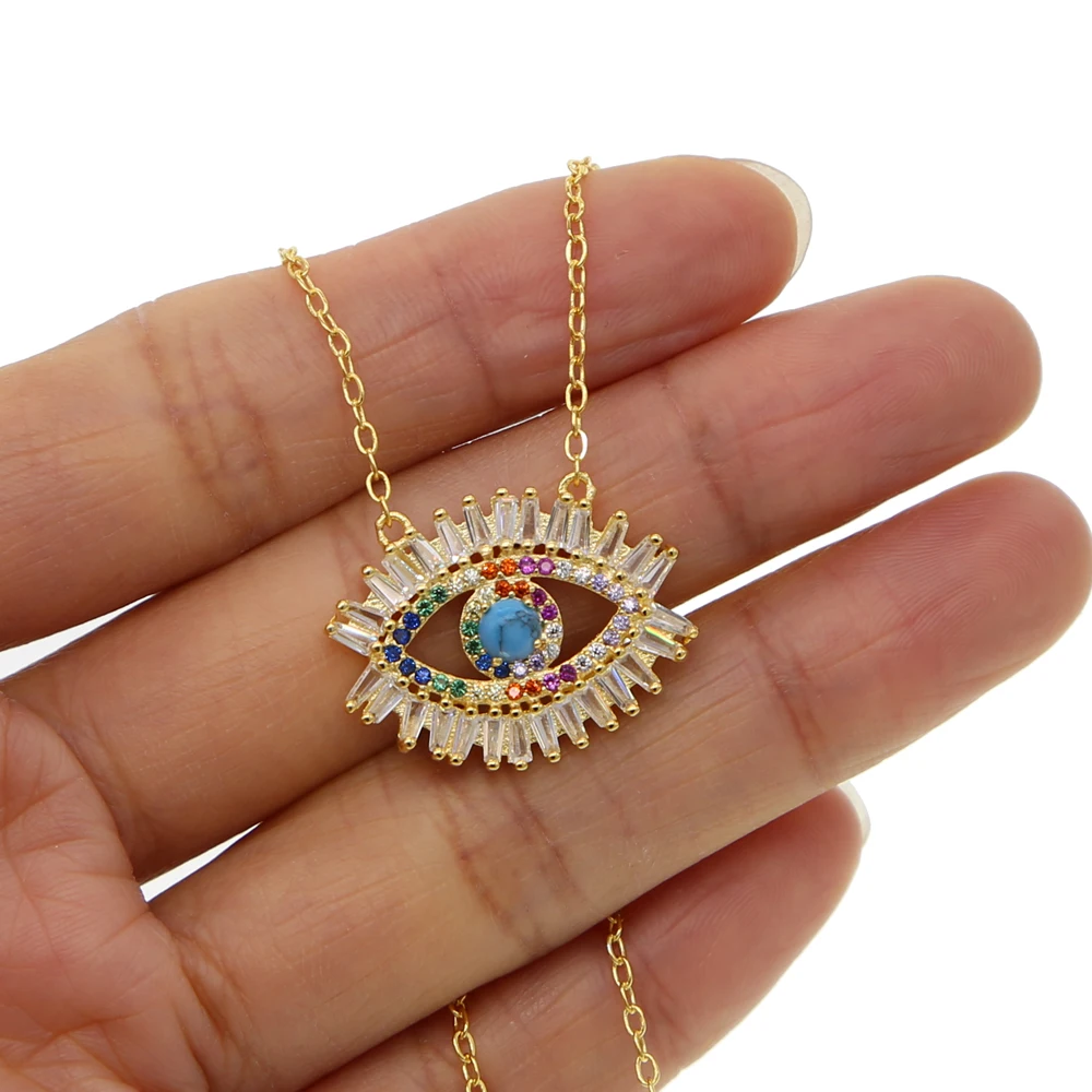 Женское Ожерелье с кулоном из циркона evil eye золотистого цвета размеры 41 + 5 см