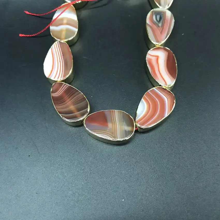 7 Stone Choice 11pcs/strand Natural Gems Gold Edged Drop Slab Slice Pendants Unakite Amethysts Agates Nugget Beads Jewelry | Украшения и