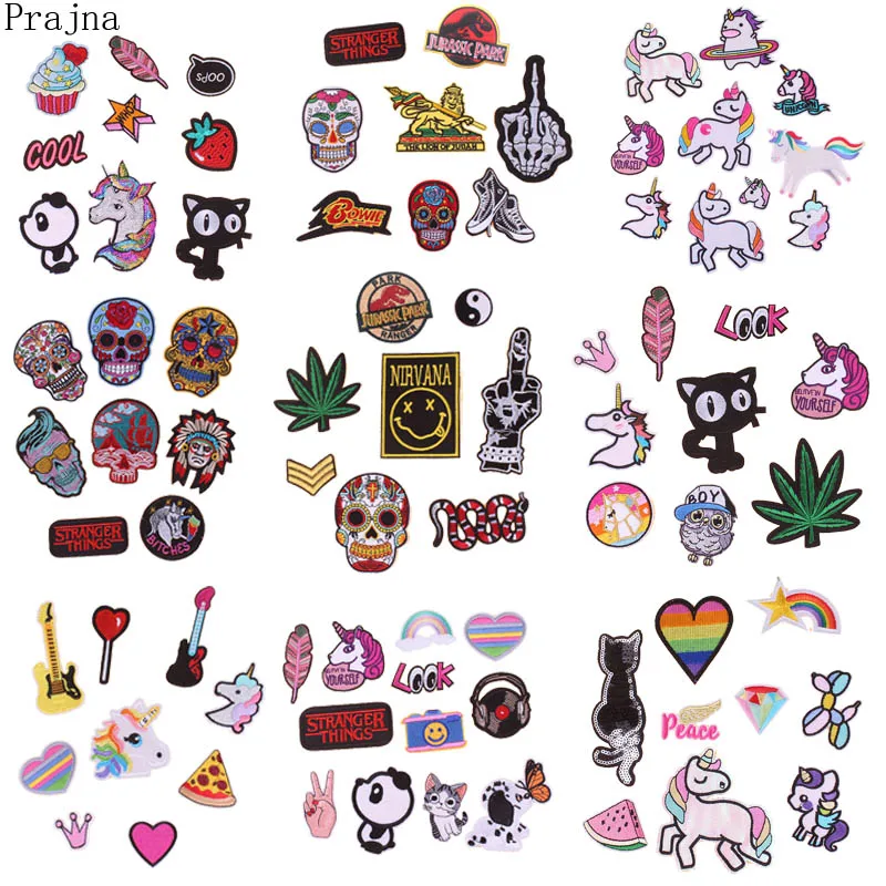 Prajna, Мультяшные нашивки, набор, аниме, кот, фрукты, нашивка единорога, железные, милые, дешевые, вышитые нашивки для детской одежды, смешанные нашивки