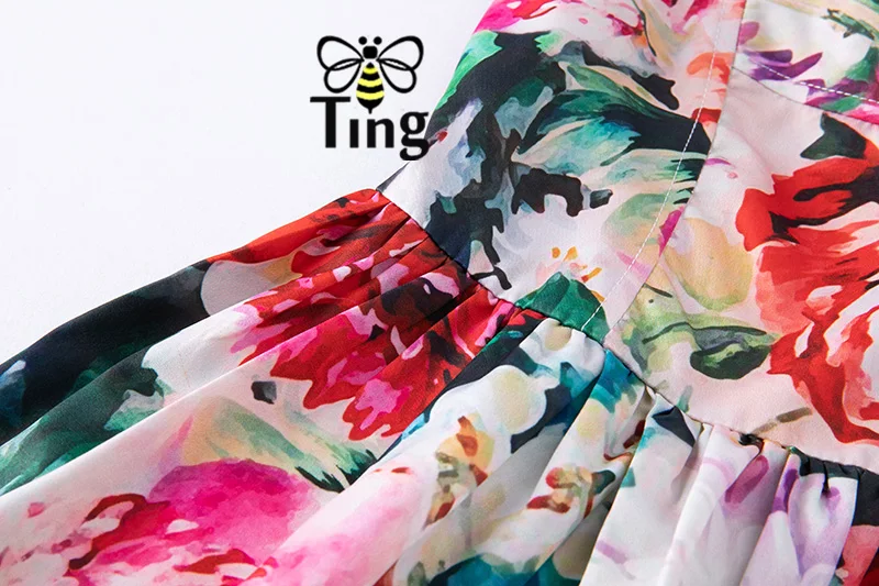 Tingfly лето элегантное Подиум дизайнерское бальное платье Для женщин Винтаж Цветочный принт вечерние Тонкий Спагетти ремень платья Vestidos