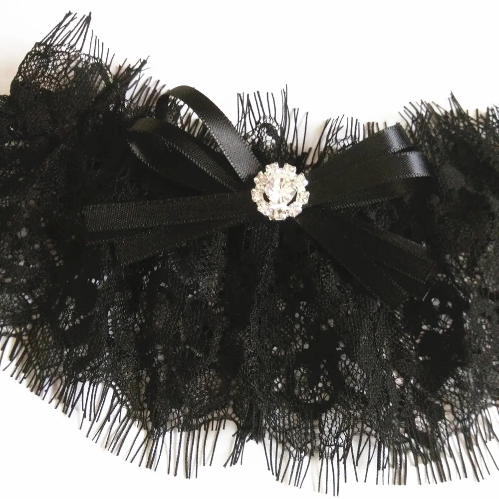 Черный эластичный Кружева Свадебные чулки с подвязками девичник вечерние