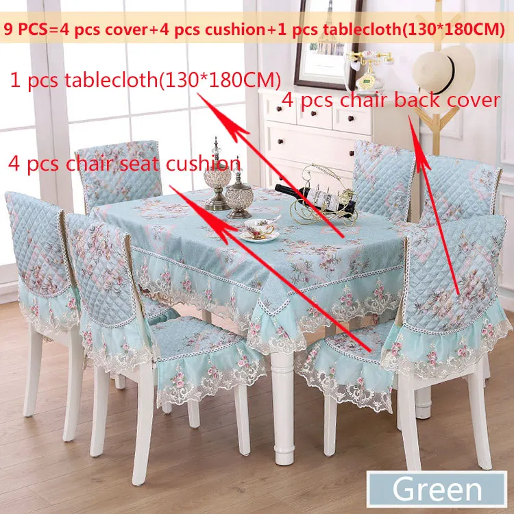 Green 9pcs 13 шт./компл. жаккардовые Скатерти комплект Обложка 150x200 см кружево стул с козырьком, декорированные Свадебный комплект в пасторальном Стиль palcemats прямоугольник скатерть - Цвет: Green 9pcs