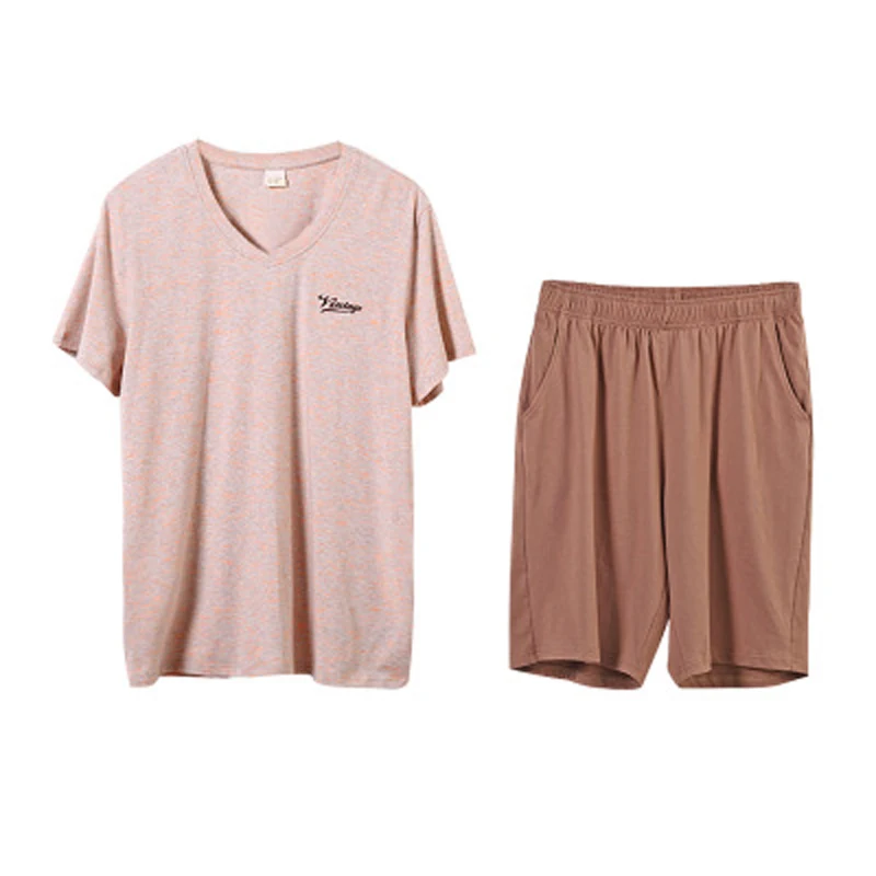 100% cotton summer men's pajamas short sleeve home clothing o-neck strip men night sleepwear men's sleepwear