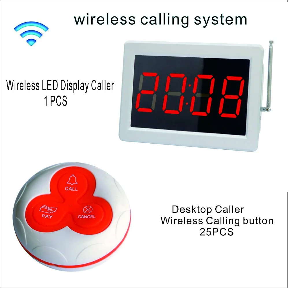 

SHIHUI 1 LED Display Number call 25 desktop calling button for Cafe Restaurant Nurse Wireless Paging System
