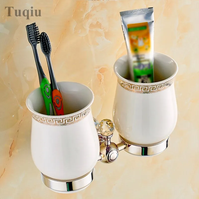 Toothbrush cup Современные прозрачные хрустальные аксессуары для ванной комнаты, наборы серебряного полированного хрома, Товары для ванной комнаты, цельные латунные аксессуары для ванной комнаты, наборы - Цвет: Toothbrush cup