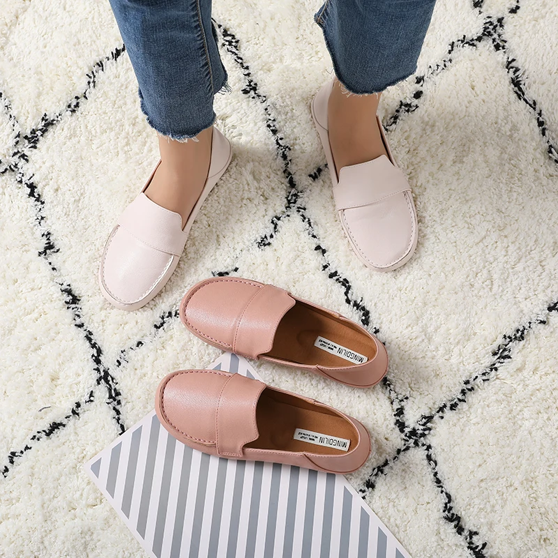 LIHUAMAO/Женская обувь сезон весна-лето Лоферы без застежки с круглым носком удобная