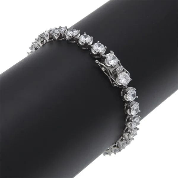 Silver Bracelet CY& CM 4,5, 6 мм из нержавеющей стали круглая циркониевая теннисная цепочка ожерелье Золотое серебро покрытое льдом 1 ряд cz-цепочка браслет в стиле хип-хоп набор - Окраска металла: Silver Bracelet