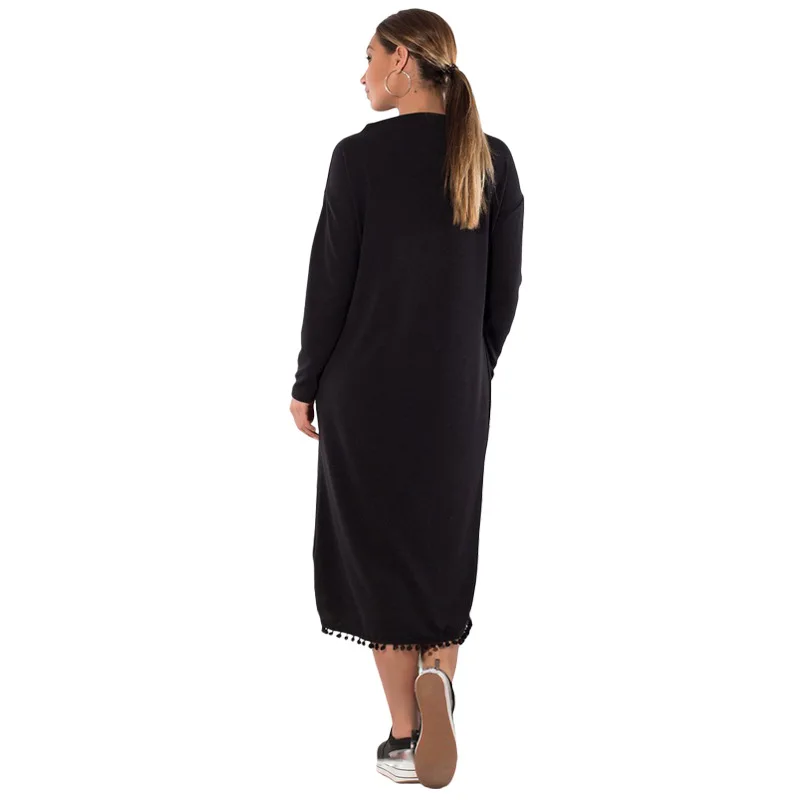 Женское однотонное прямое платье с длинным рукавом и круглым вырезом|loose dress|dresses