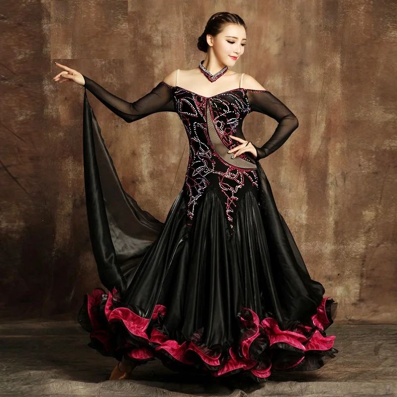 Изысканный горный хрусталь бальных танцев Dress ES standard бальные танцы одежда