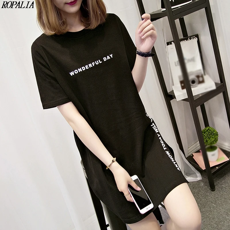 Женская футболка с круглым вырезом длинным рукавом и разрезом сбоку | одежда