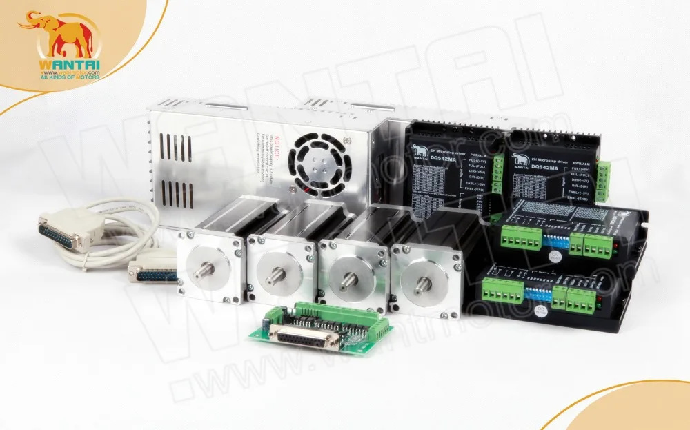 

Wantai 4Axis Nema23 Stepper Motor Dual Shaft 57BYGH115-300B 425oz-in 3A+Driver DQ542MA 4.2A CNC Router 3040 Milling