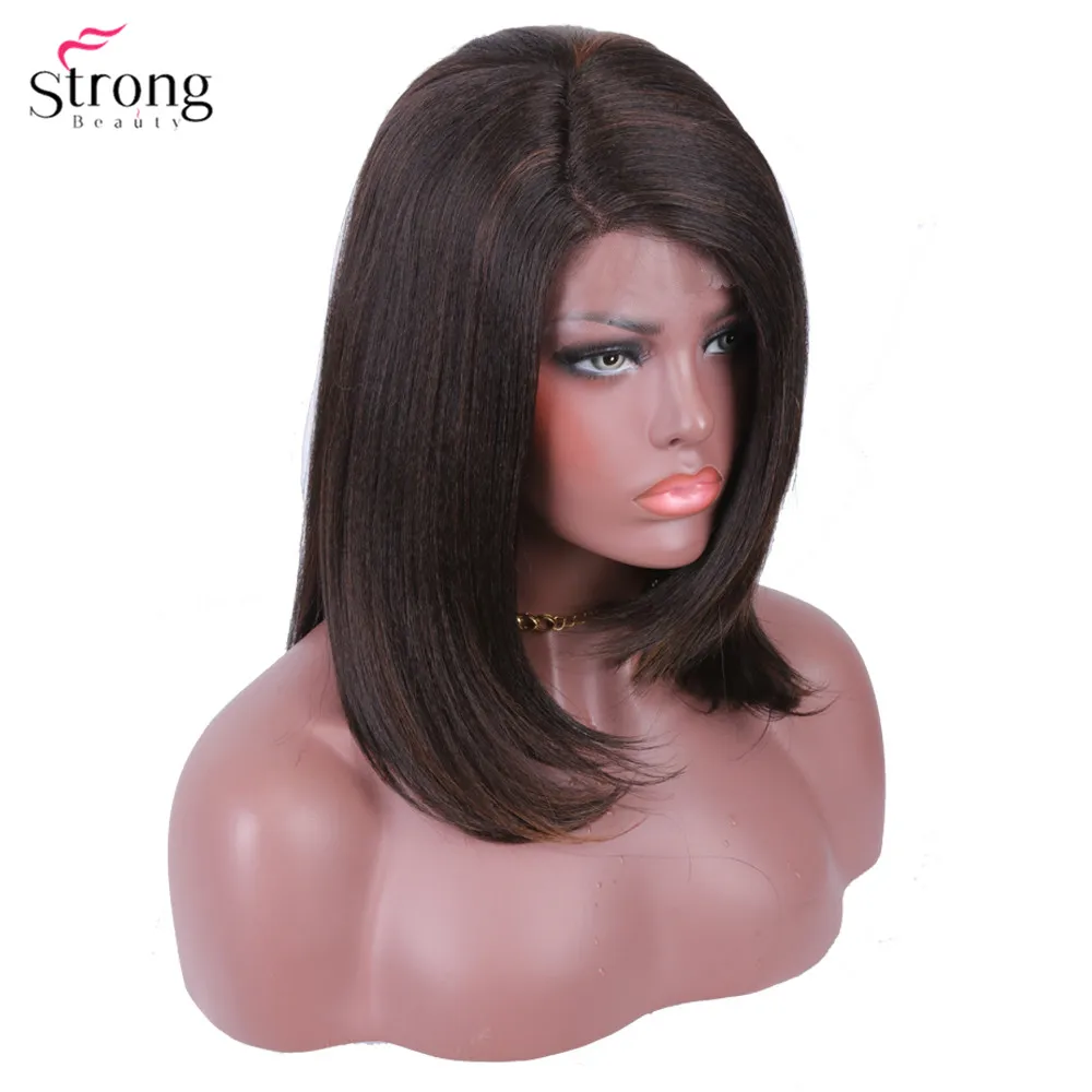 StrongBeauty синтетические парики на шнурках спереди для женщин черные длинные Yaki прямой многослойный парик в Африканском и американском стиле