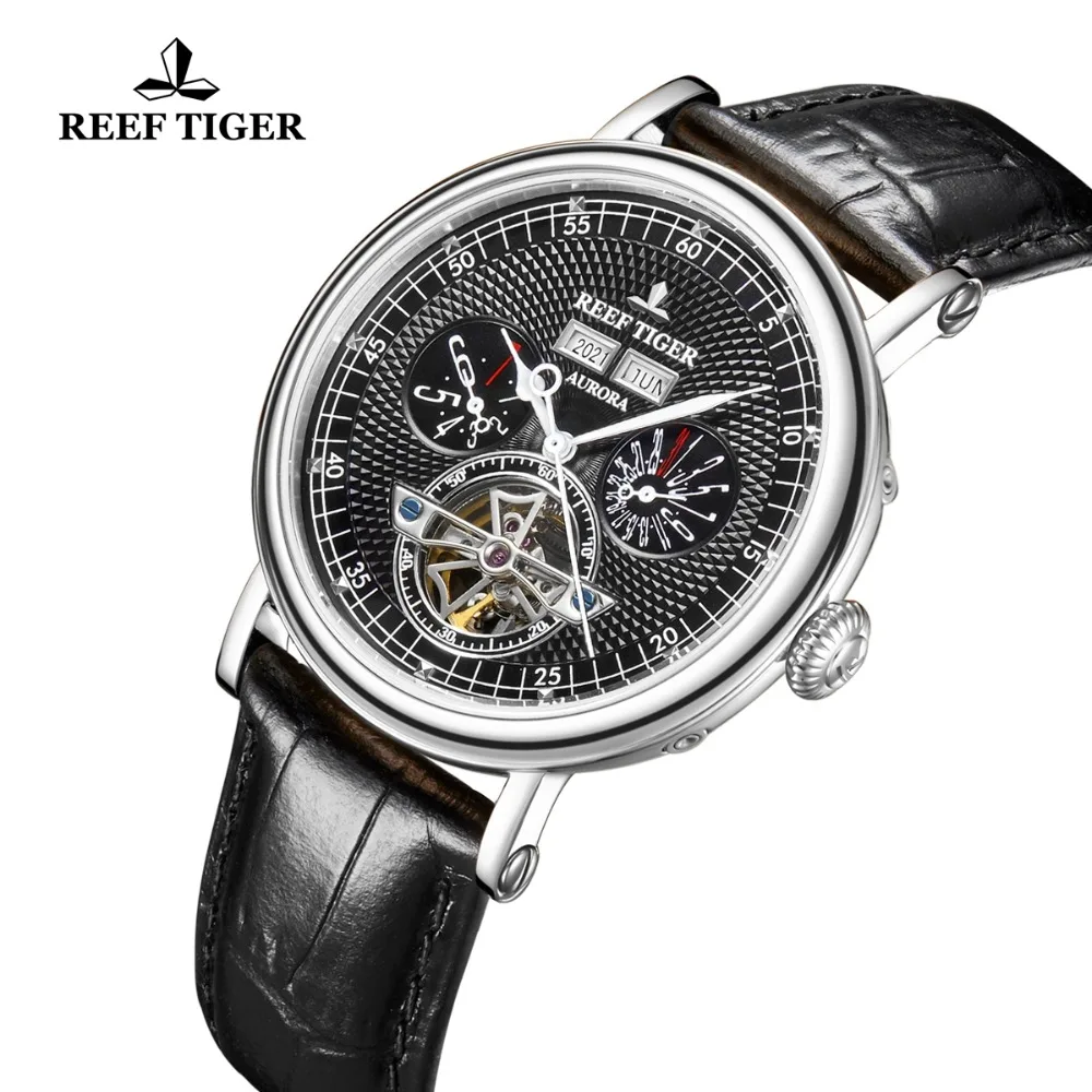 Reef Tiger/RT Роскошные Брендовые мужские повседневные часы вечный календарь Tourbillon механические водонепроницаемые часы Heren RGA1903